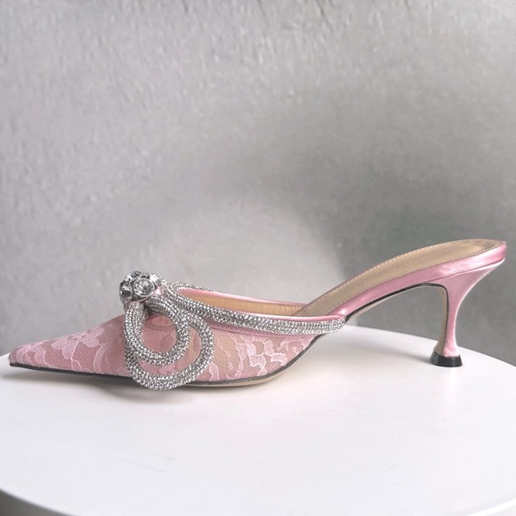 🌺MACH & MACH🌺 Double Bow Floral Lace Mules in Pink Size: 37.5 - Picture 6 of 14
